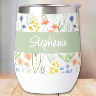 Green Wildflower Watercolor Monogram Name