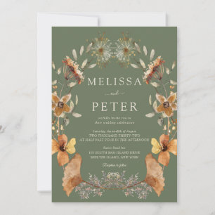  Green Wildflower Wedding Invitation