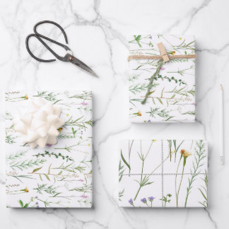 Green wildflowers wrapping paper sheet