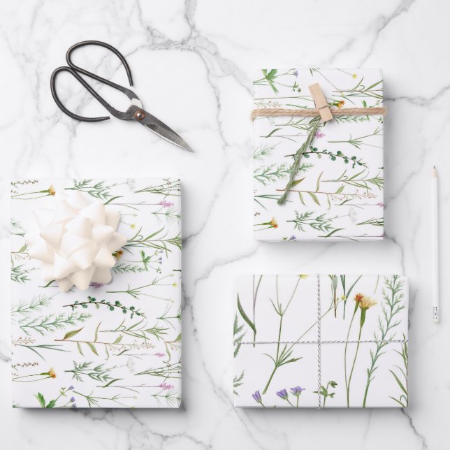 Green wildflowers  wrapping paper sheet (Front)