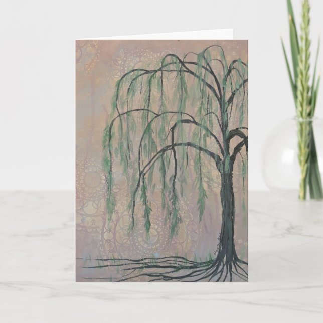 Green Willow Tree Greeting Card (Front)