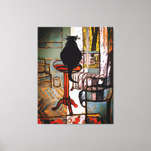 Green  Window  with Black Cat Canvas Print