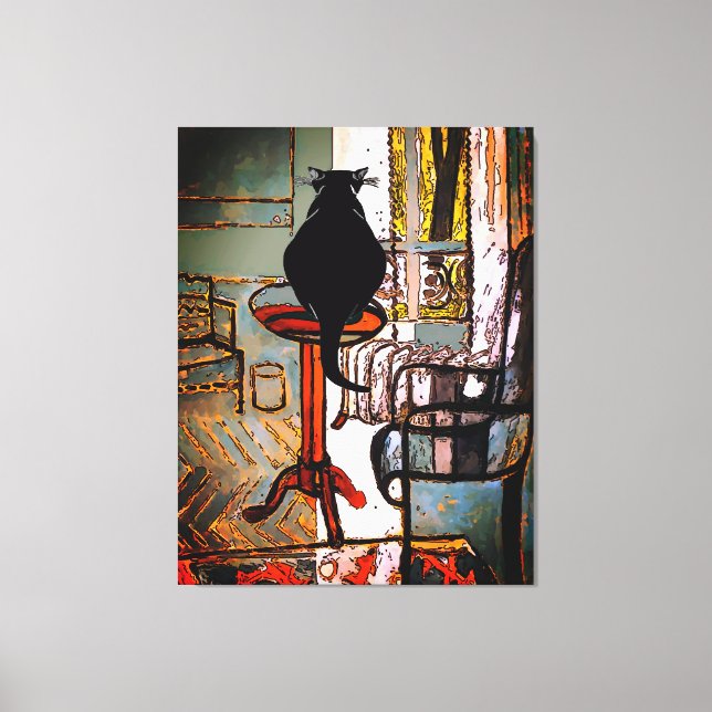 Green  Window  with Black Cat Canvas Print (Front)