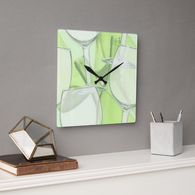 Green Wine Glasses Wall Clock (Office)