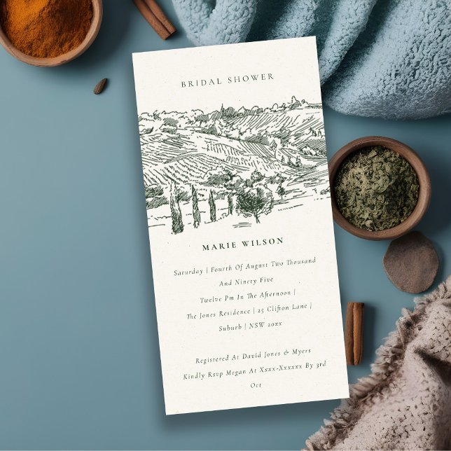 Green Winery Mountain Sketch Bridal Shower Invite (Creator Uploaded)