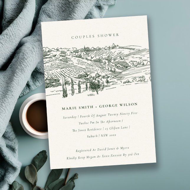 Green Winery Mountain Sketch Couples Shower Invite (Creator Uploaded)
