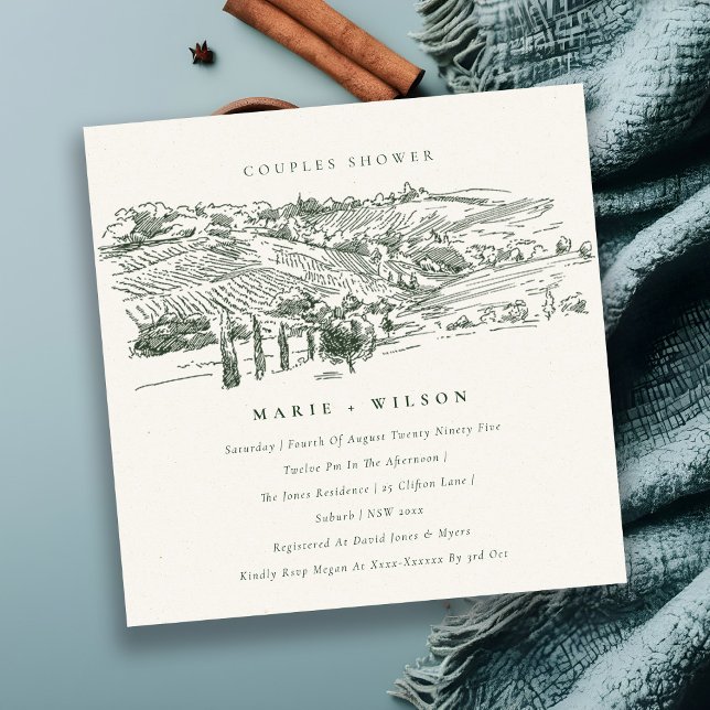 Green Winery Mountain Sketch Couples Shower Invite (Creator Uploaded)