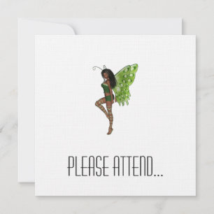 Green Wing Lady Faerie 7 - 3D Fairy - Invitation