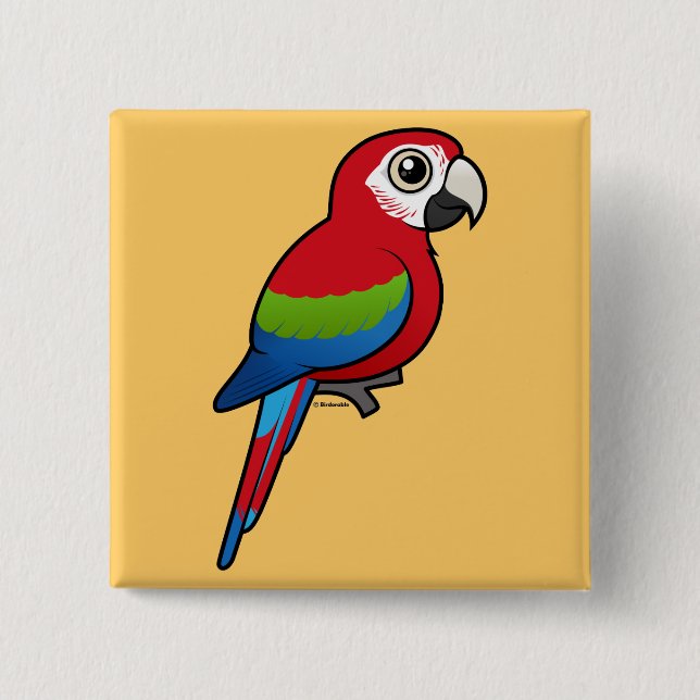 Green-winged Macaw 2 Inch Square Button (Front)