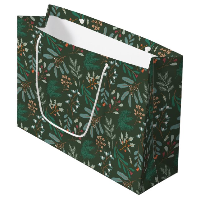 Green Winter Botanical  Pattern Large Gift Bag (Front Angled)