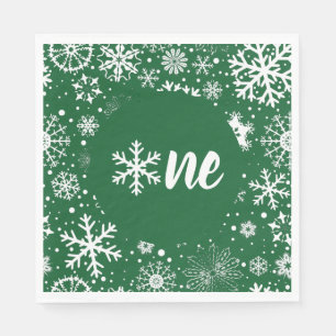 Green Winter First Birthday Snowflake One Napkins