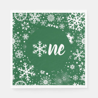 Green Winter First Birthday Snowflake One Napkins