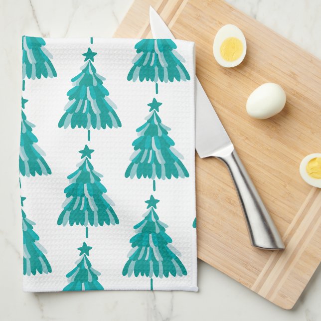 Green Winter Forest Christmas Tree Kitchen Towel (Quarter Fold)