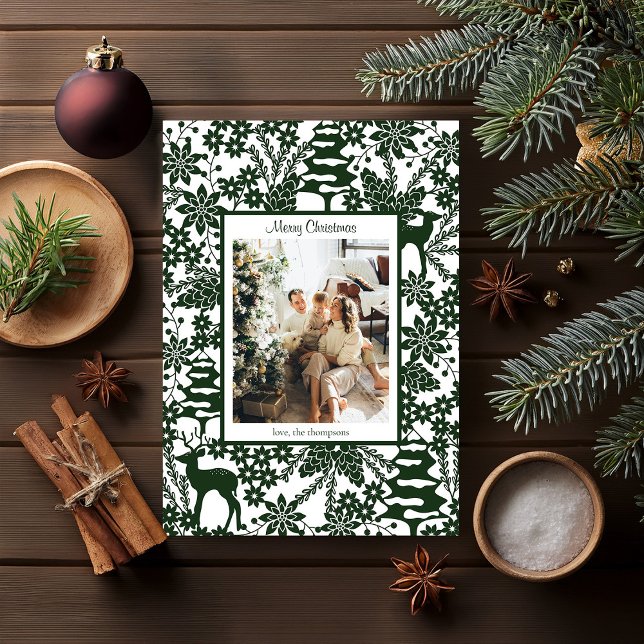 Green Winter Forest One Photo Christmas Card (Creator Uploaded)