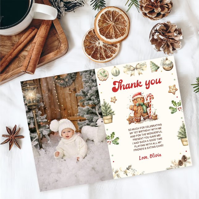 Green Winter Gingerbread Christmas Birthday Thank You Card (Creator Uploaded)