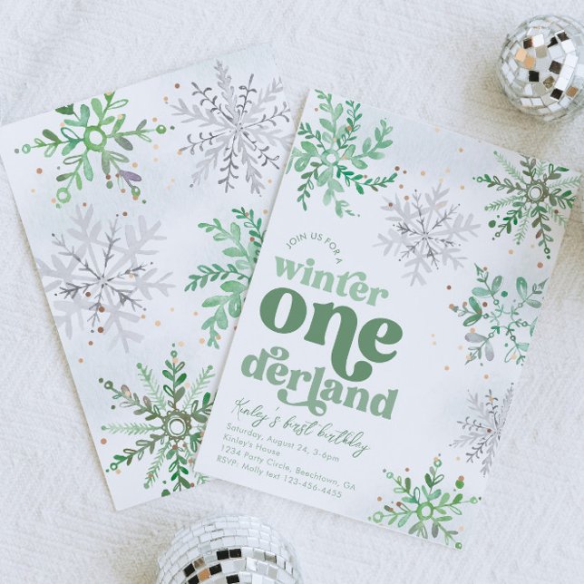 Green Winter Onederland Anniversaire Invitation (Créateur téléchargé)