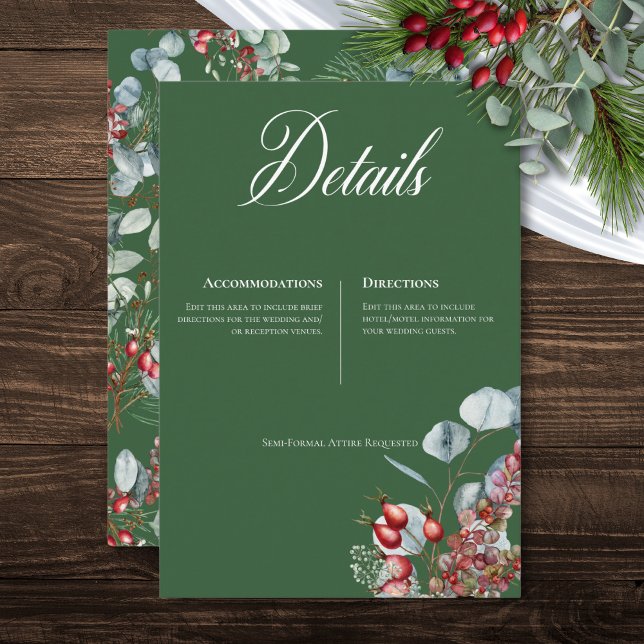 Green Winter Pine Berries Eucalyptus Wedding Enclosure Card (Green Winter Pine Berries Eucalyptus Wedding Enclosure Card)