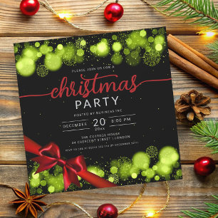 Green Winter Wonderland Company Xmas Red Ribbon Invitation