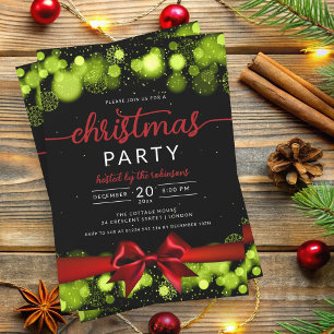 Green Winter Wonderland Family Xmas Ribbon Invitation
