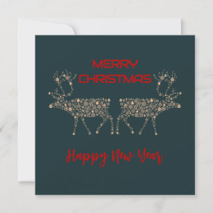 Green wish card Merry Christmas new year reindeer