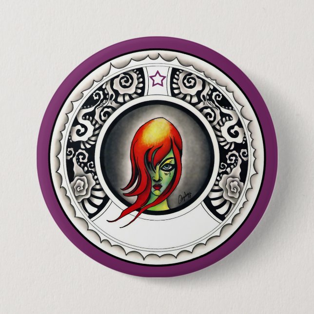 Green Witch 3 Inch Round Button (Front)