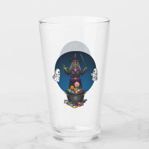 Green Witch and Ghosts Trick or Treat Halloween Glass