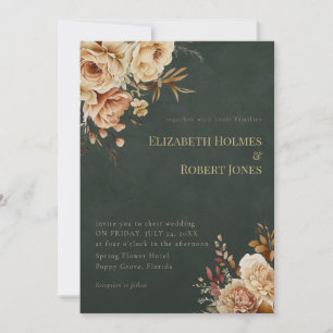 Green Witch Beige Floral Wedding Invitation