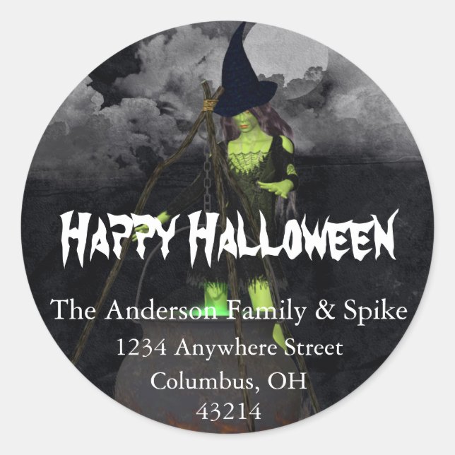 Green Witch Brewing Halloween Address Labels (Front)