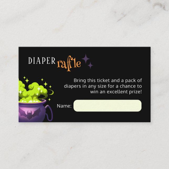 Green Witch Cauldron Diaper Raffle Enclosure Card (Front)