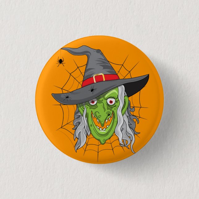 Green Witch Halloween 1 Inch Round Button (Front)