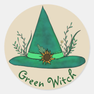 Green Witch Hat Herb Craft Pagan Witchcraft Magic Classic Round Sticker
