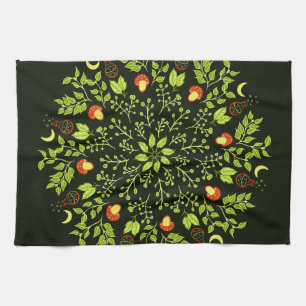 Green Witch Mandala - Potions and Mushrooms Kitchen Towel