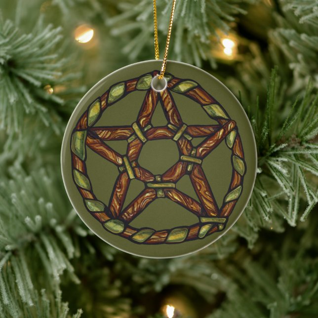 Green Witch Pagan Pentacle Nature Wicca            Ceramic Ornament (Tree)