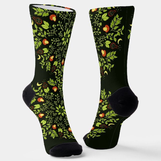 Green witch potion mushroom plants fun nature socks (Angled)