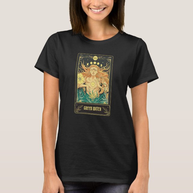 Green Witch Tarot Card Pagan Wicca Wiccan Retro Vi T-Shirt (Front)