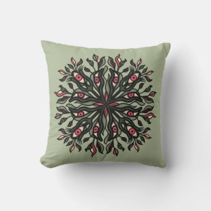 Green witch weird nature lover psychedelic art throw pillow