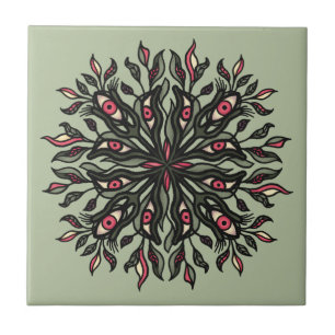 Green witch weird nature lover psychedelic art tile