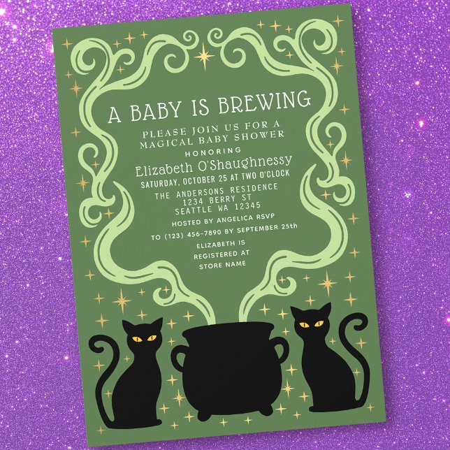 Green Witchy Baby is Brewing Baby Shower  Invitation (Creator Uploaded)