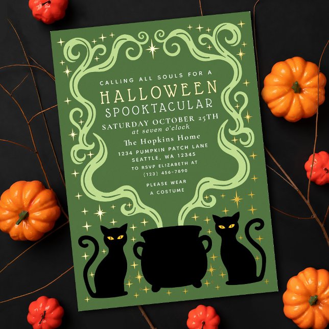 Green Witchy Black Cat Cauldron Halloween Party (Creator Uploaded)
