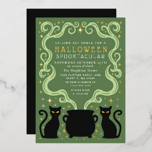 Green Witchy Black Cat Cauldron Halloween Party