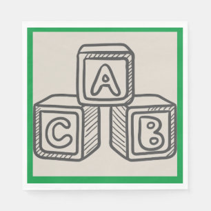 Green with Alphabet Blocks Baby Shower Luncheon Napkin