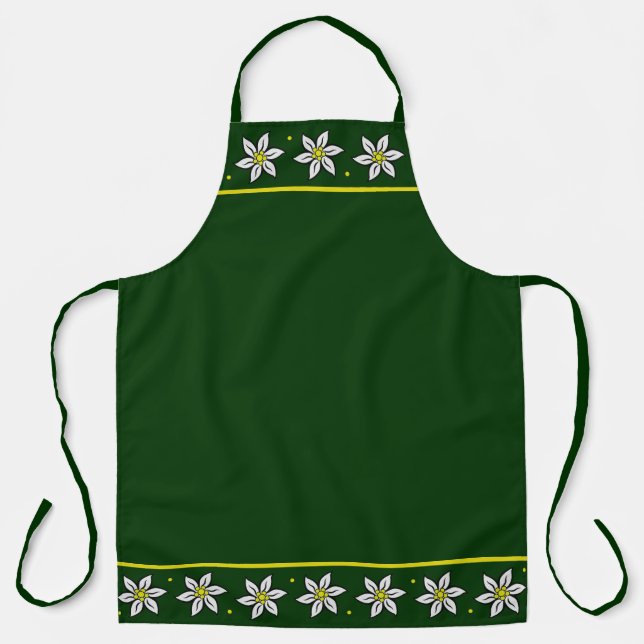 Green with Alpine Edelweiss Flowers Apron (Front)