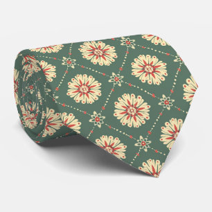 Green with Beige Floral Pattern Tie