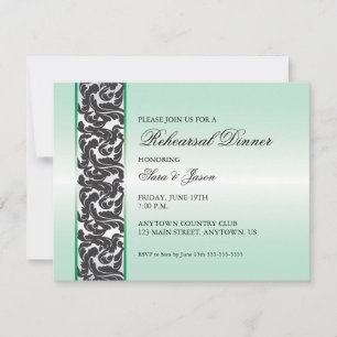 Green with Black Swirly Ribbon Rehearsal Dinner Invitation