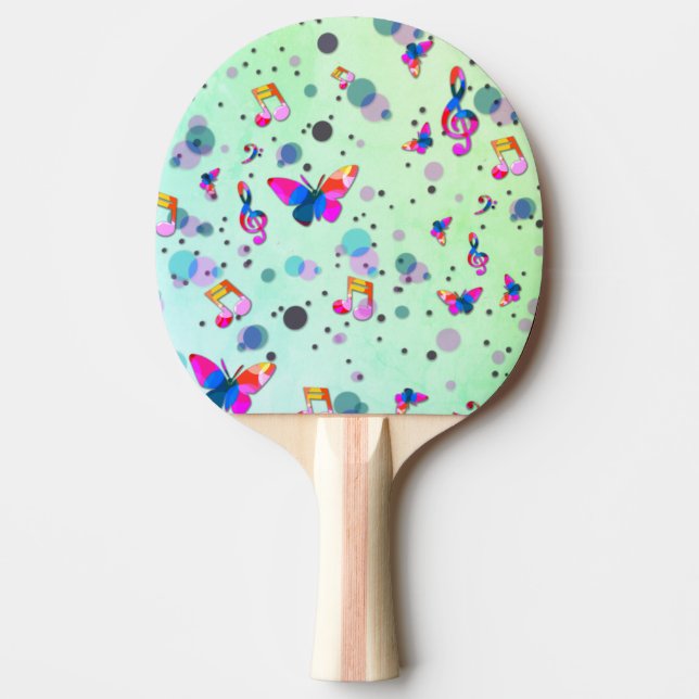 Green with Colourful Music Design Ping Pong Paddle (Front)