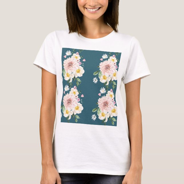 Green with flowers  T-Shirt (Front)