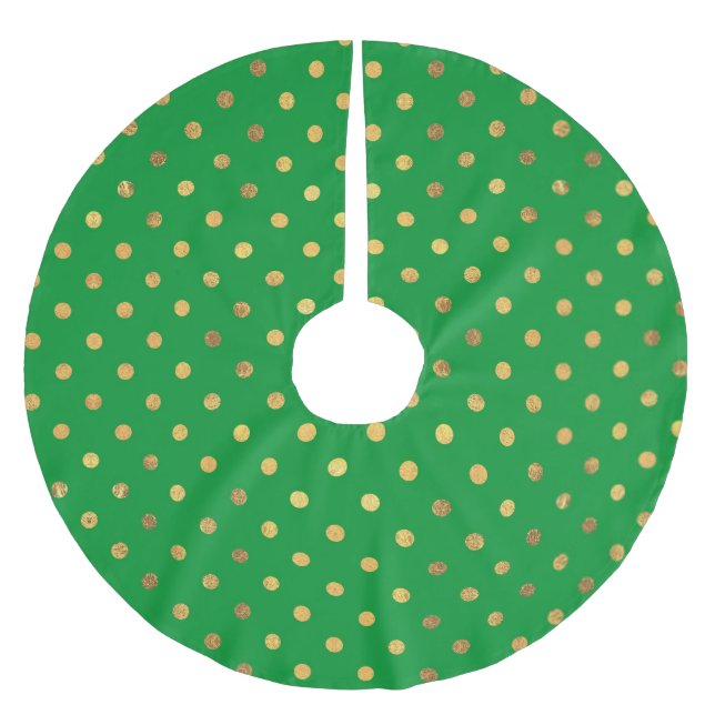 Green with Gold Glitter Dots  Brushed Polyester Tree Skirt (Front)