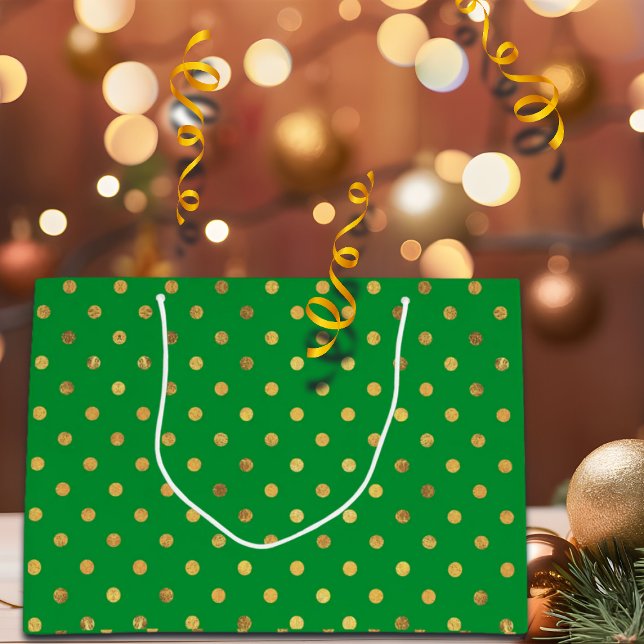Green with Gold Glitter Dots  Large Gift Bag (Creator Uploaded)