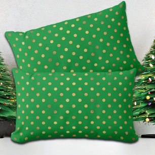 Green with Gold Glitter Dots Lumbar Pillow