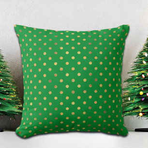 Green with Gold Glitter Dots Throw Pillow